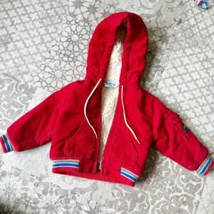 Vintage Oshkosh B Gosh Retro Red Corduroy Sherpa Lined Jacket‎ Hooded Unisex 6-9